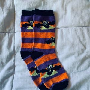 Orange and Purple Stripe Bat Halloween Socks